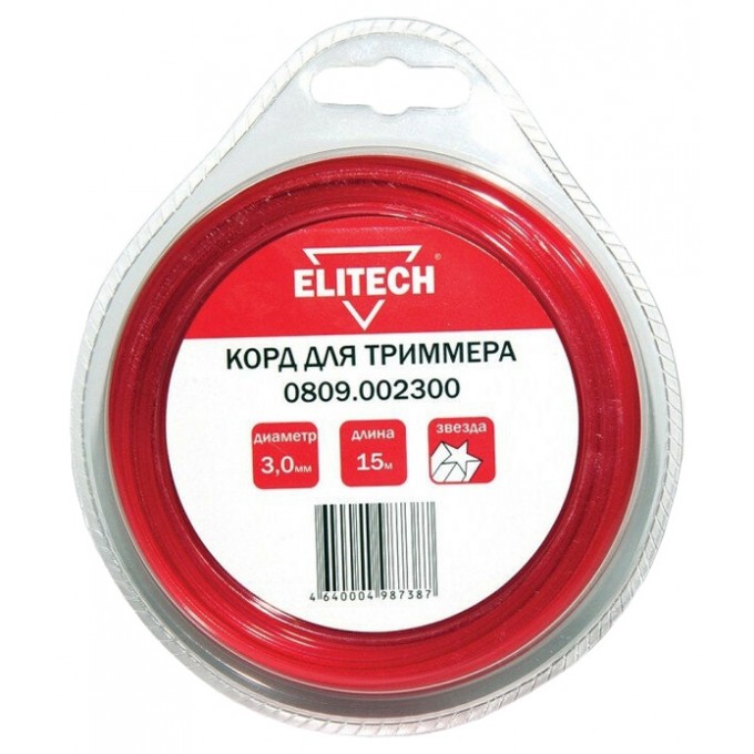 Леска для триммера прямая звезда 3 мм ELITECH 15 м 0809.002300