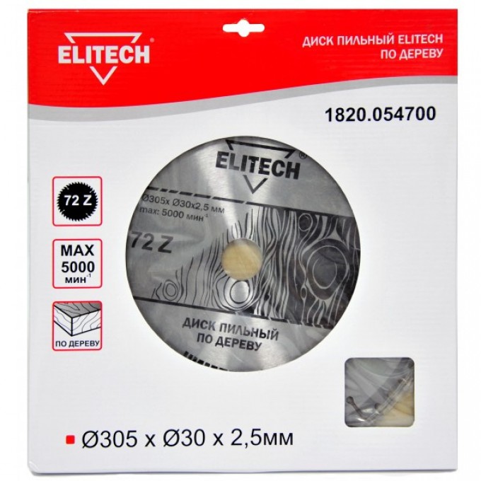 Диск пильный 305 х 30 мм, 72 зуба ELITECH 1820.054700 187774