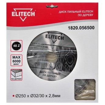 П_А_К ELITECH 1820.056500 Диск пильный ,ф 250мм х32/30 мм х2,8мм, 48 зуб, д\дерева